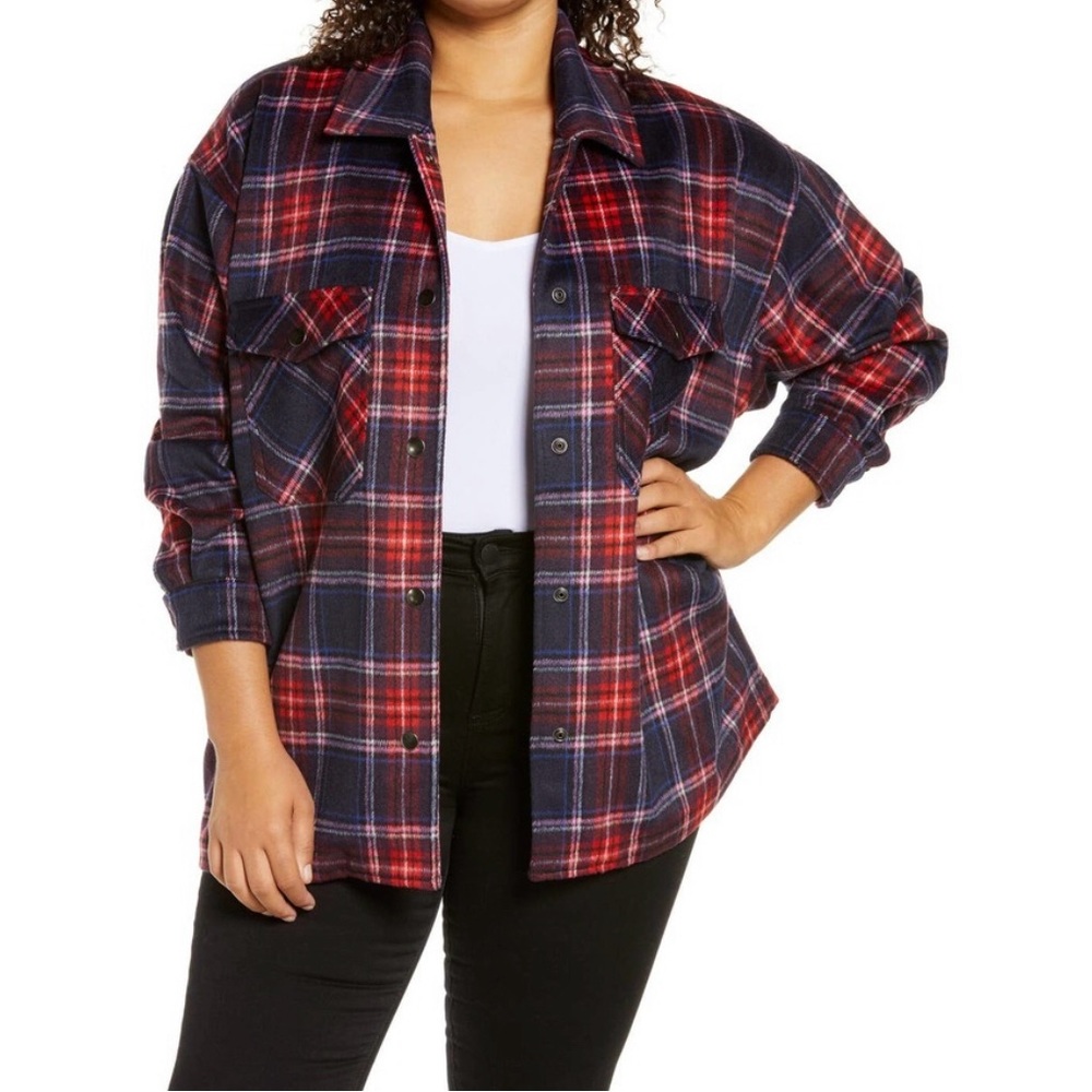 Nordstrom BP. Plaid Wool Blend  Snap Button Oversized Shacket Medium